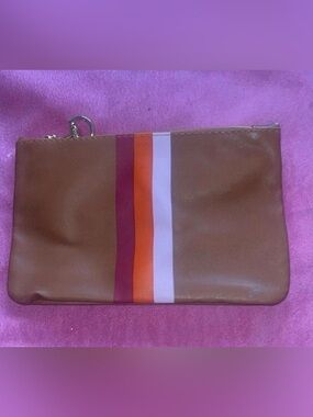 Women's Tan Leather multicolored mini cosmetic bag